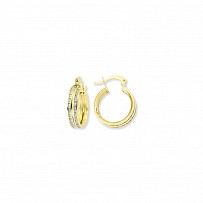 9ct Yellow Gold Doble Row CZ Hoop Earrings