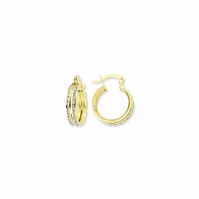 9ct Yellow Gold Doble Row CZ Hoop Earrings