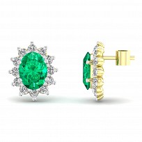 9CT Yellow Gold Cubic Zirconia Clawset Studs With Emerald Stone Centre