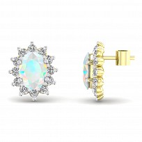 9CT Yellow Gold Cubic Zirconia Clawset Studs With White Opal Stone Centre