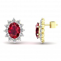 9CT Yellow Gold Cubic Zirconia CZ Clawset Studs With Ruby Stone Centre