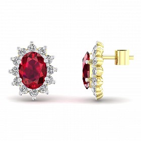 9CT Yellow Gold Cubic Zirconia CZ Clawset Studs With Ruby Stone Centre