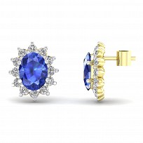 9CT Yellow Gold Cubic Zirconia CZ Clawset Studs With Sapphire Stone Centre