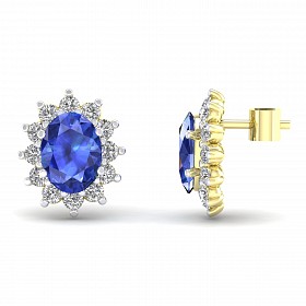 9CT Yellow Gold Cubic Zirconia CZ Clawset Studs With Sapphire Stone Centre
