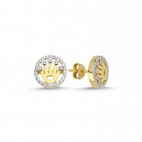 9ct Gold CZ & Polished Crown Circle Stud Earrings