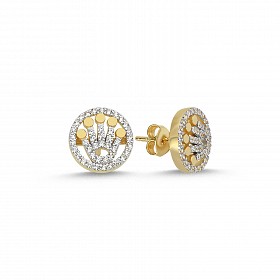 9ct Gold CZ Crown Circle Stud Earrings