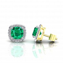 9CT Y/G CZ Clawset Studs With Emerald Stone Centre