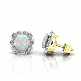 9CT Y/G CZ Clawset Studs With Opal Stone Centre