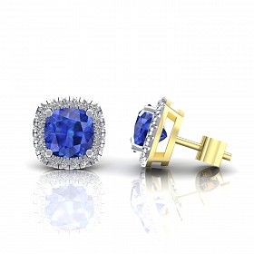 9CT Y/G CZ Clawset Studs With Sapphire Stone Centre