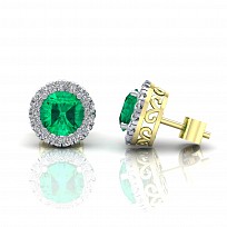 9CT Y/G CZ Clawset Studs With Emerald Stone Centre