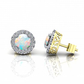 9CT Y/G CZ Clawset Studs With Opal Stone Centre