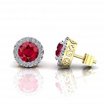 9CT Y/G CZ Clawset Studs With Ruby Stone Centre