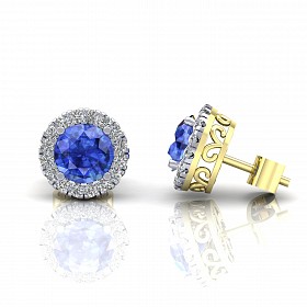 9CT Y/G CZ Clawset Studs With Sapphire Stone Centre