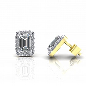 9CT Y/G CZ Clawset Studs With Emerald Cut Stone Centre