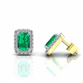 9CT Y/G CZ Clawset Studs With Emerald Stone Centre