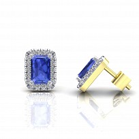 9CT Y/G CZ  Studs With Emerald Cut Sapphire Stone Centre
