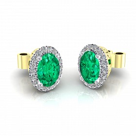 9CT CZ Oval Cut Emerald Stud Earrings