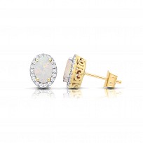 9CT CZ Oval Cut Opal Stud Earrings