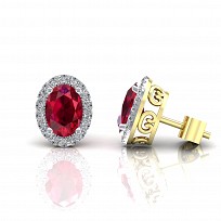 9CT CZ Oval Cut Ruby Stud Earrings
