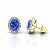 9CT CZ Oval Cut Sapphire Stud Earrings