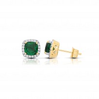 9CT CZ Princess Cut Emerald Stud Earrings