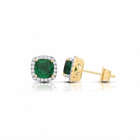 9CT CZ Princess Cut Emerald Stud Earrings