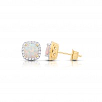 9CT CZ Princess Cut Opal Stud Earrings