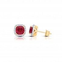 9CT CZ  Princess Cut Ruby Stud Earrings
