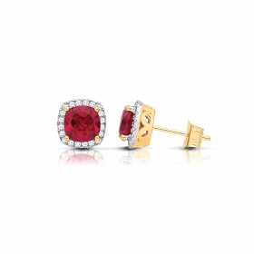 9CT CZ  Princess Cut Ruby Stud Earrings
