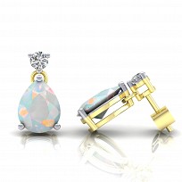 9ct Gold Y/G CZ Opal Pear Drop Earrings