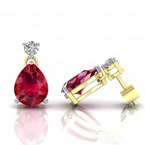 9ct Gold Y/G CZ Ruby Pear Drop Earrings