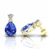 9ct Gold Y/G CZ Sapphire Pear Drop Earrings