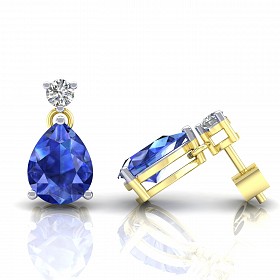 9ct Gold Y/G CZ Sapphire Pear Drop Earrings