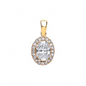 9ct Gold Oval Pendant with Cubic Zirconia