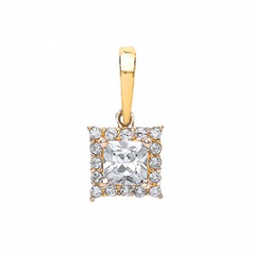9ct Yellow Gold CZ Square Pendant