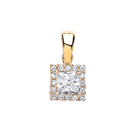 9ct Yellow Gold Cubic Zirconia Square Pendant