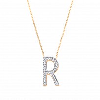 9ct Gold CZ Initial 'V' Pendant & Gold Chain