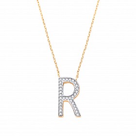 9ct Gold CZ Initial 'M' Pendant & Gold Chain