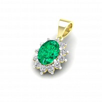 9ct Yellow Gold Cubic Zirconia Cluster Pendant With A Oval Emerald Stone Centre