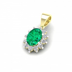 9ct Yellow Gold Cubic Zirconia Cluster Pendant With A Oval Emerald Stone Centre