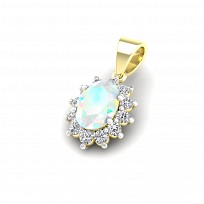 9ct Yellow Gold Cubic Zirconia Cluster Pendant With A Oval White Opal Centre