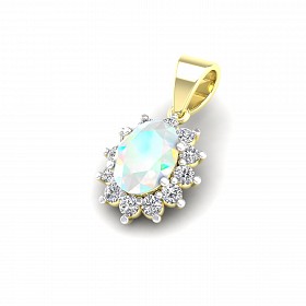9ct Yellow Gold Cubic Zirconia Cluster Pendant With A Oval White Opal Centre