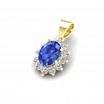 9ct Yellow Gold Cubic Zirconia CZ Cluster Pendant With A Oval Sapphire Stone Centre