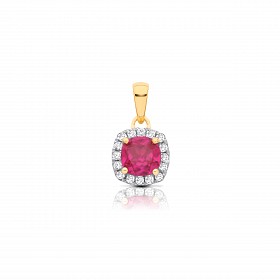 9CT Y/G CZ Cluster Pendant With A Round Ruby  Stone Centre