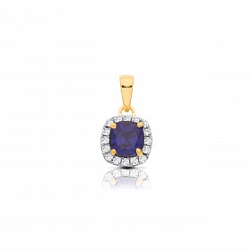 9CT Y/G CZ Cluster Pendant With Round Sapphire  Stone Centre
