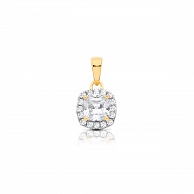 9CT Y/G CZ Cluster Pendant With A Round White  Centre