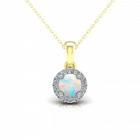 9CT Y/G CZ Cluster Pendant With Round White Opal Centre