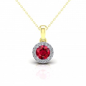 9CT Y/G CZ Cluster Pendant With A Round Ruby  Stone Centre