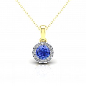9CT Y/G CZ Cluster Pendant With Round Sapphire Stone Centre