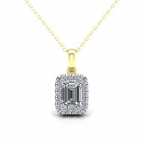 9ct Y/G CZ Cluster Pendant With Emerald Cut Stone Centre